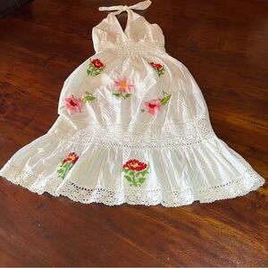 Floral Embroidered White Midi Dress